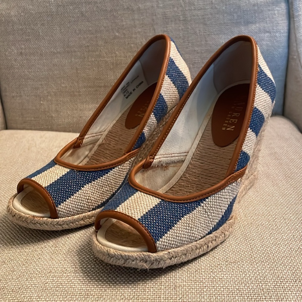Ralph Lauren Chambray Striped Wedge Espadrille